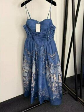 knee length dresses for ladies Zimmermann Acacia Scallop Mini Dress Pink Floral  blueandcream